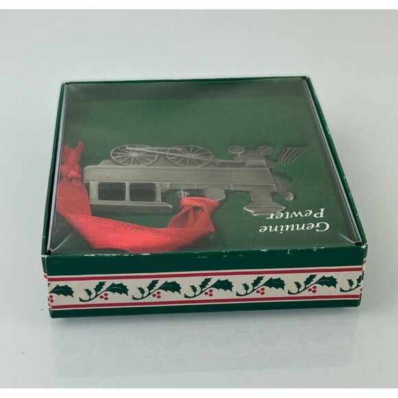 Genuine Pewter Train Christmas Ornament Holiday Tree Decor Red Ribbon VTG USA - Picture 8 of 15